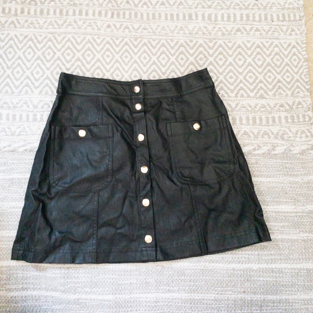Black Leather Forever 21 Button down Skirt